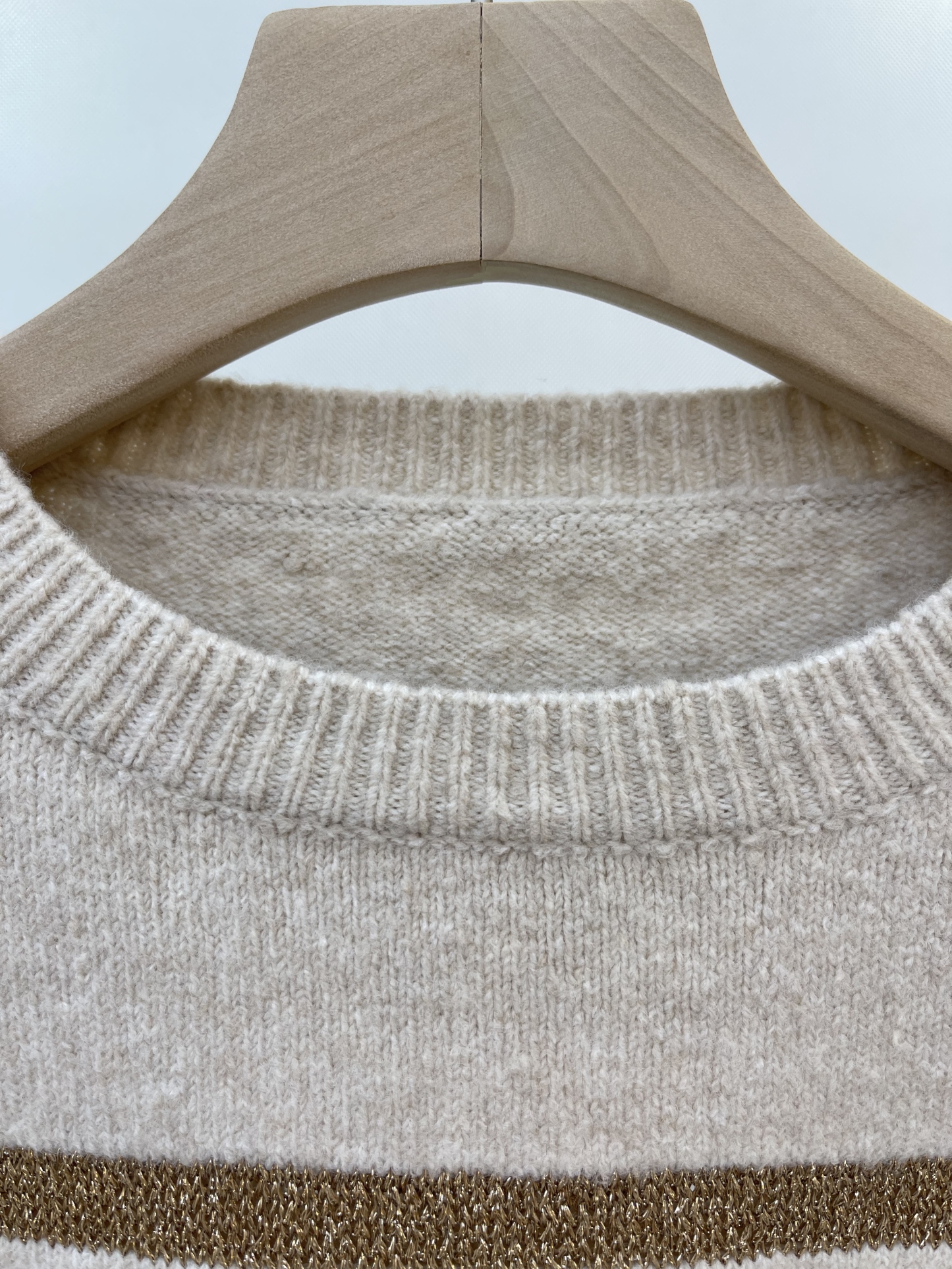 Oversized Crew - neck Sweater with Metallic Stripes