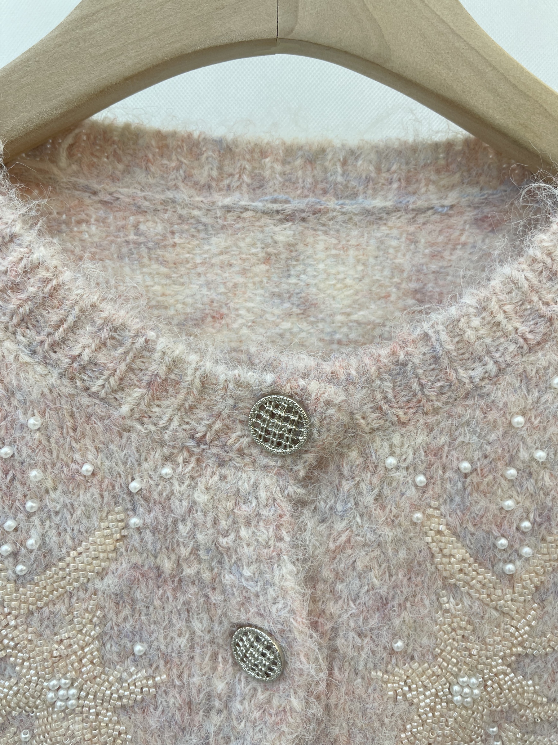  Beaded and Embroidered Fuzzy Knit Cardigan