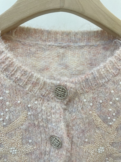  Beaded and Embroidered Fuzzy Knit Cardigan