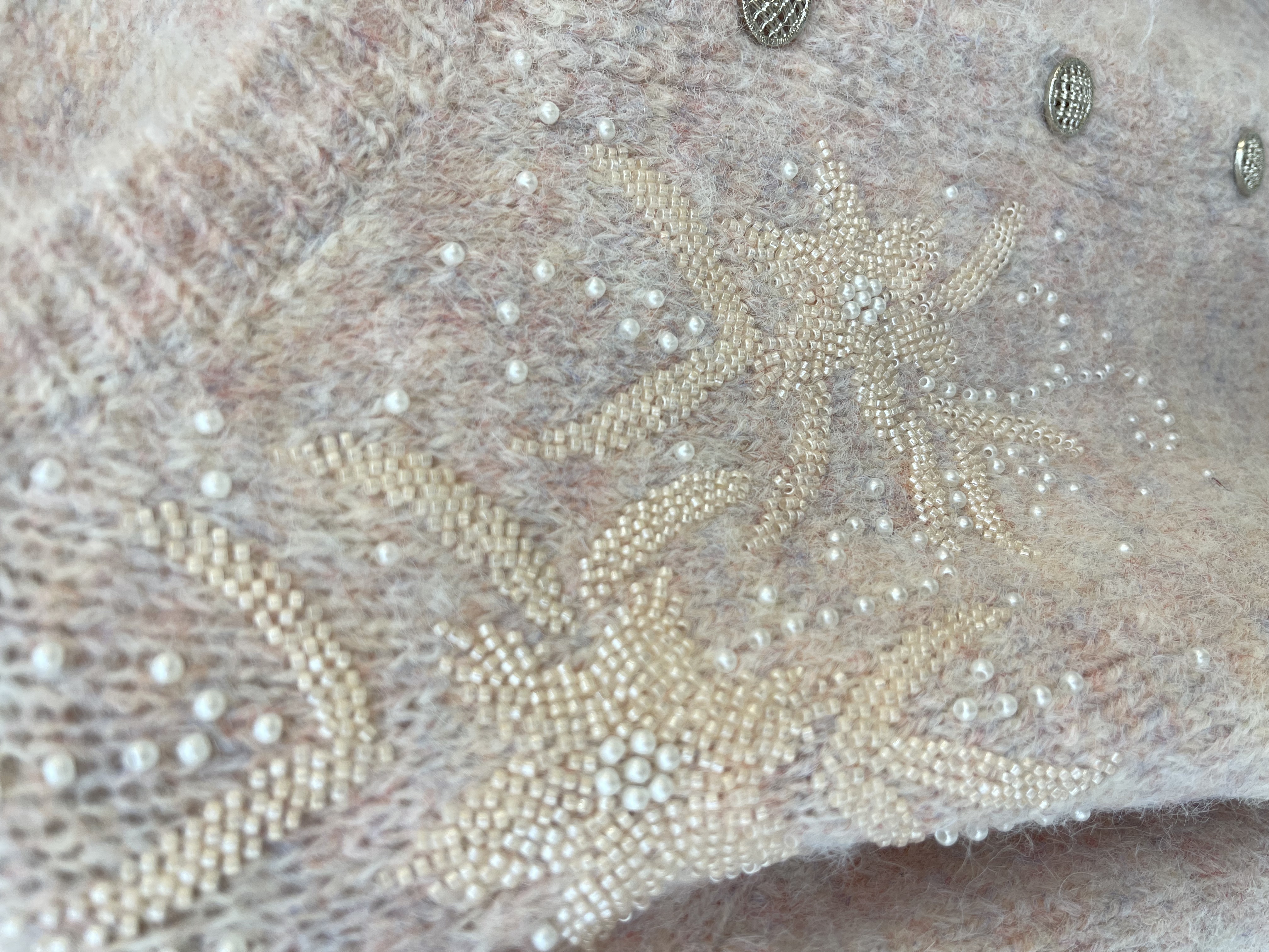  Beaded and Embroidered Fuzzy Knit Cardigan