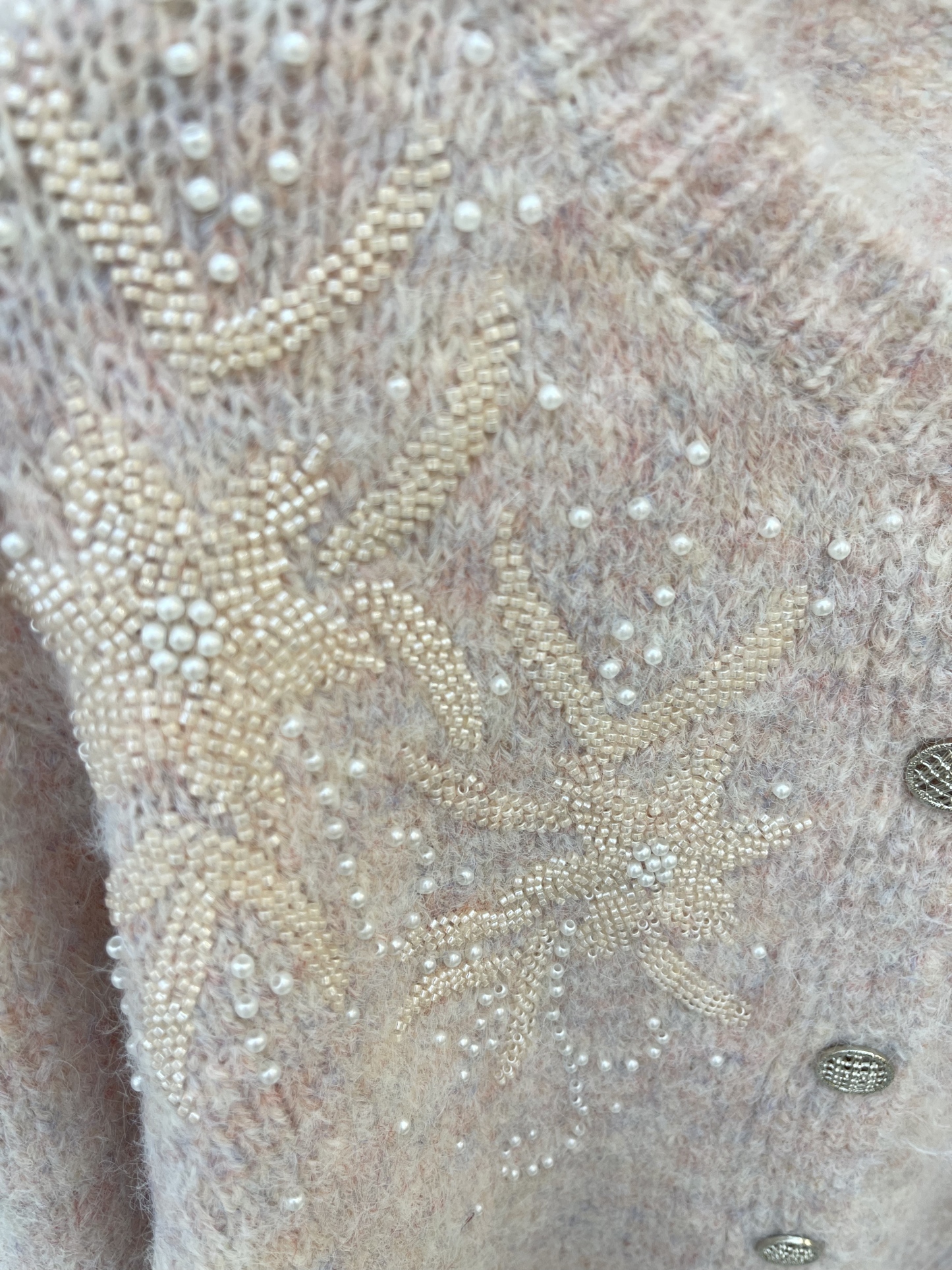  Beaded and Embroidered Fuzzy Knit Cardigan