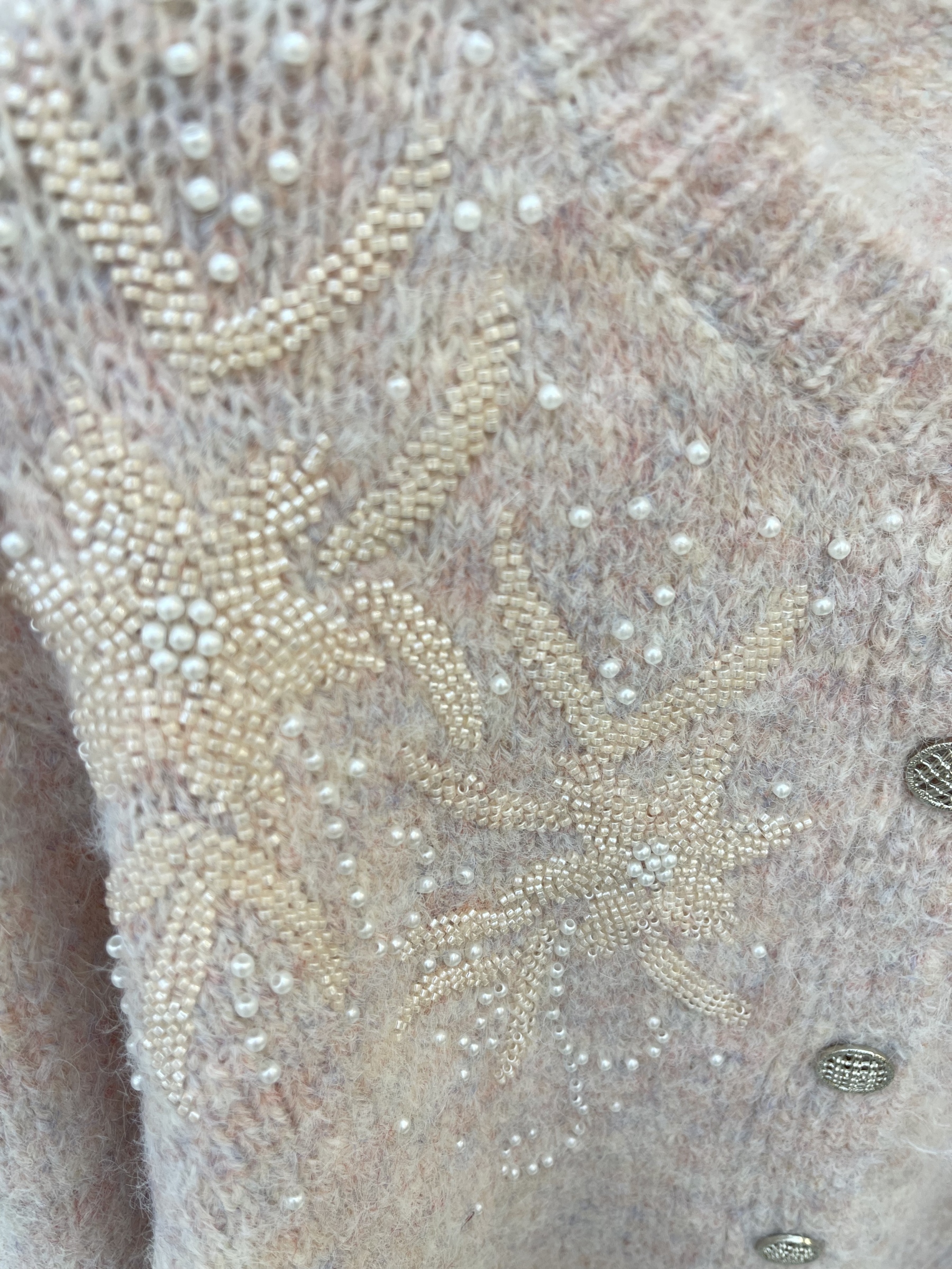  Beaded and Embroidered Fuzzy Knit Cardigan