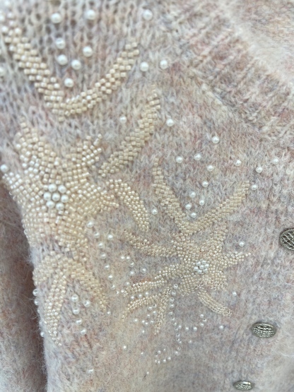  Beaded and Embroidered Fuzzy Knit Cardigan