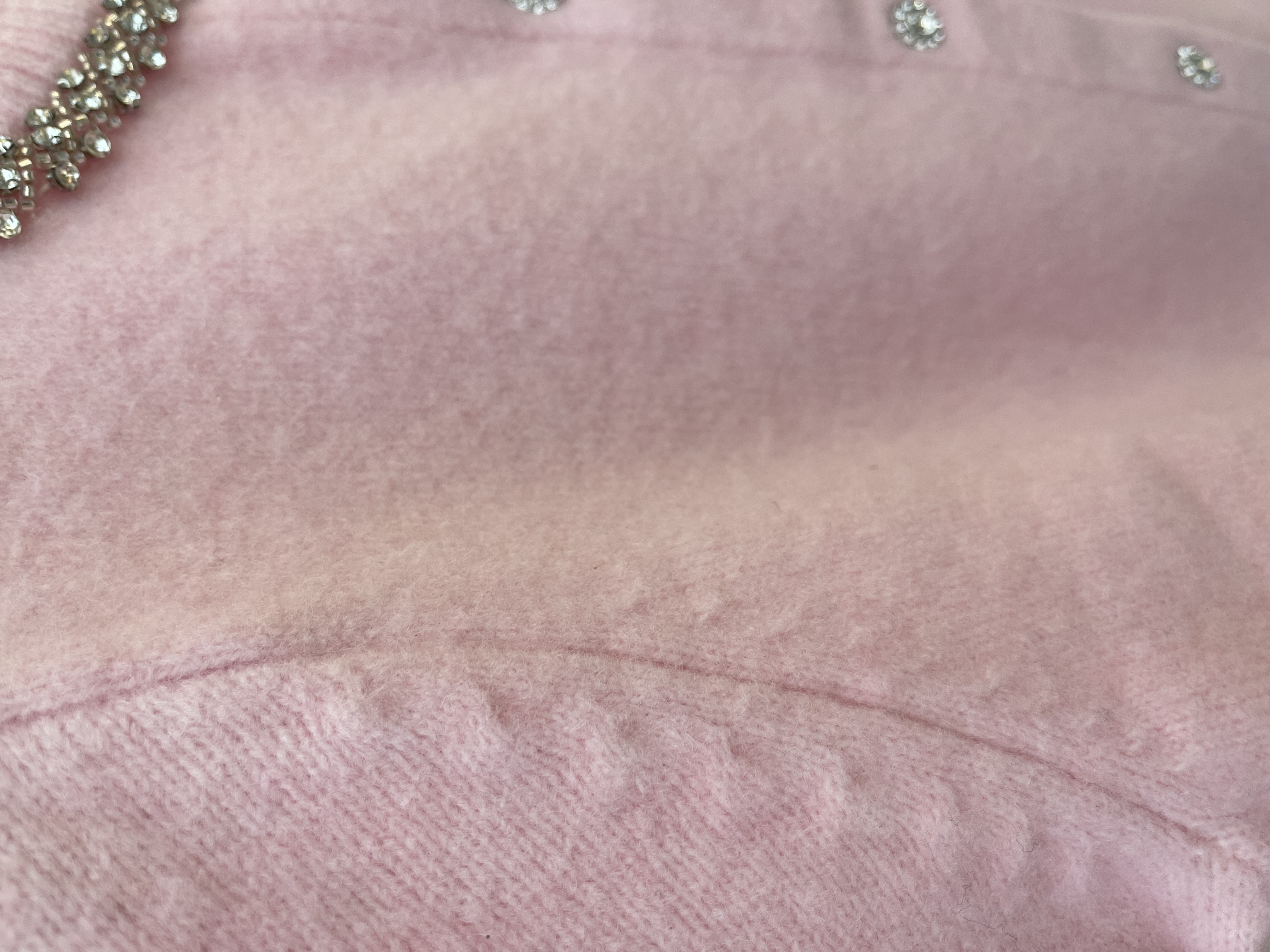 Pink Cropped Cardigan with Rhinestone - Embellished Collar