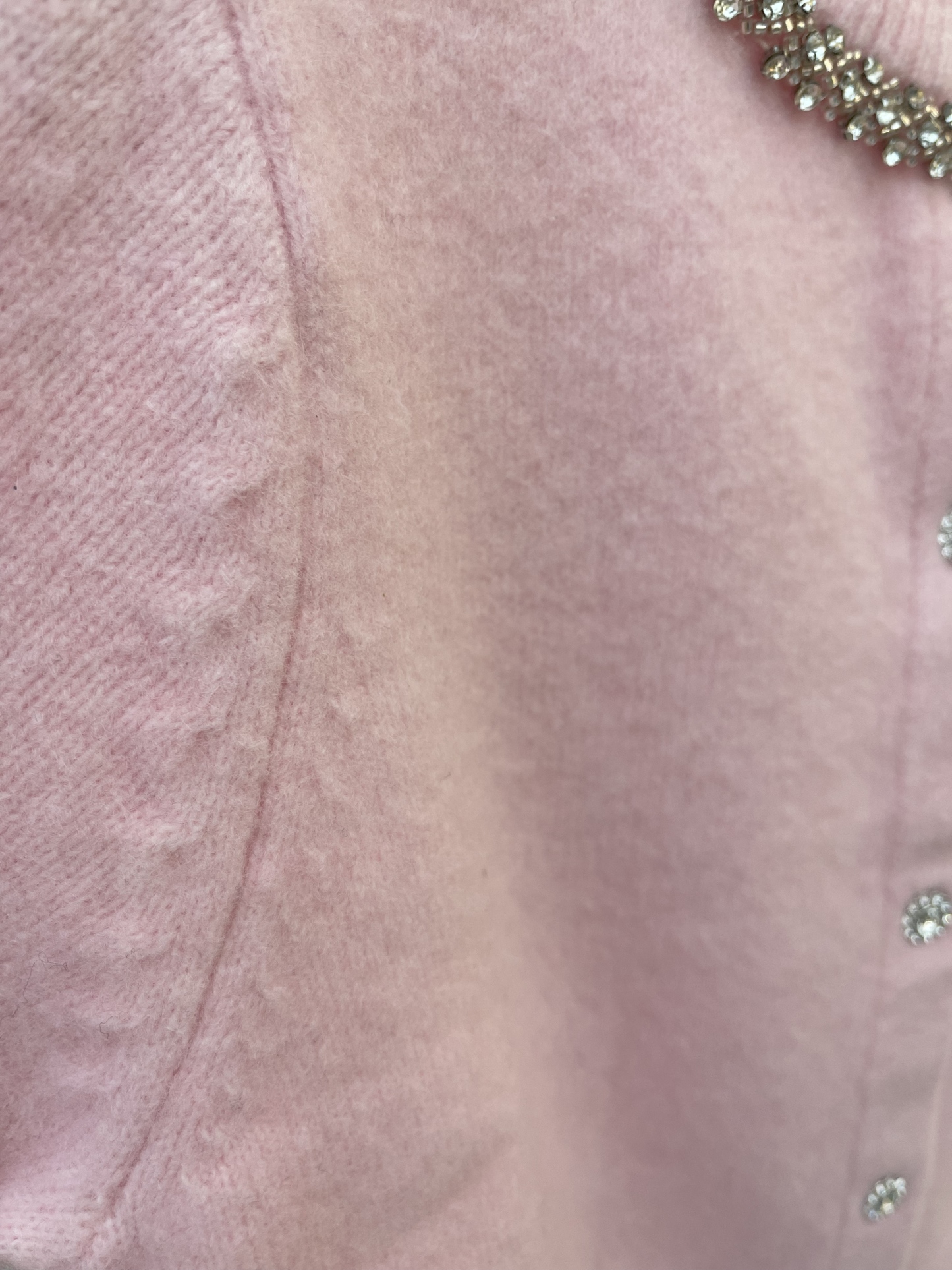 Pink Cropped Cardigan with Rhinestone - Embellished Collar