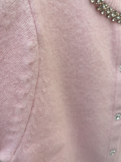 Pink Cropped Cardigan with Rhinestone - Embellished Collar