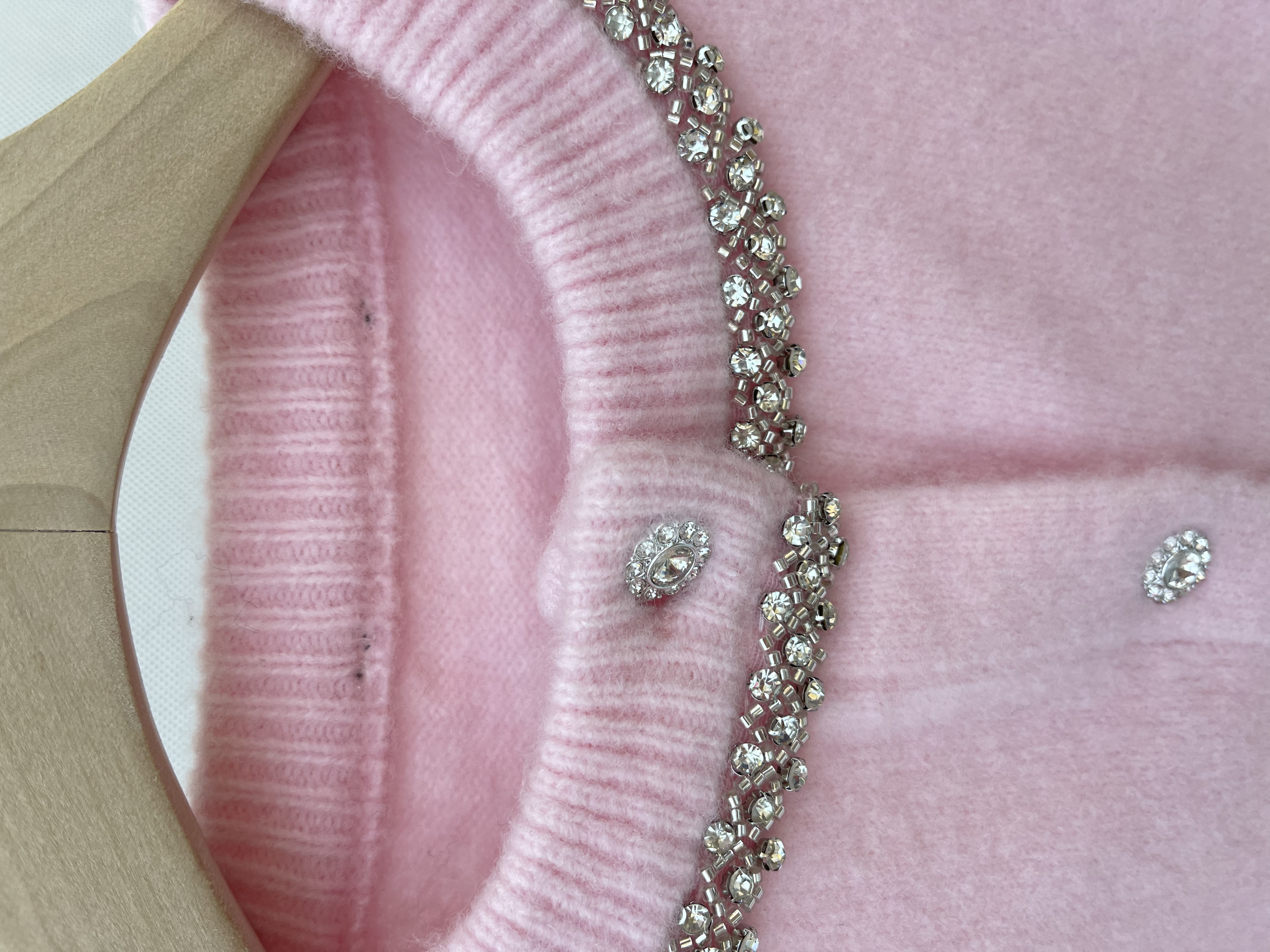 Pink Cropped Cardigan with Rhinestone - Embellished Collar