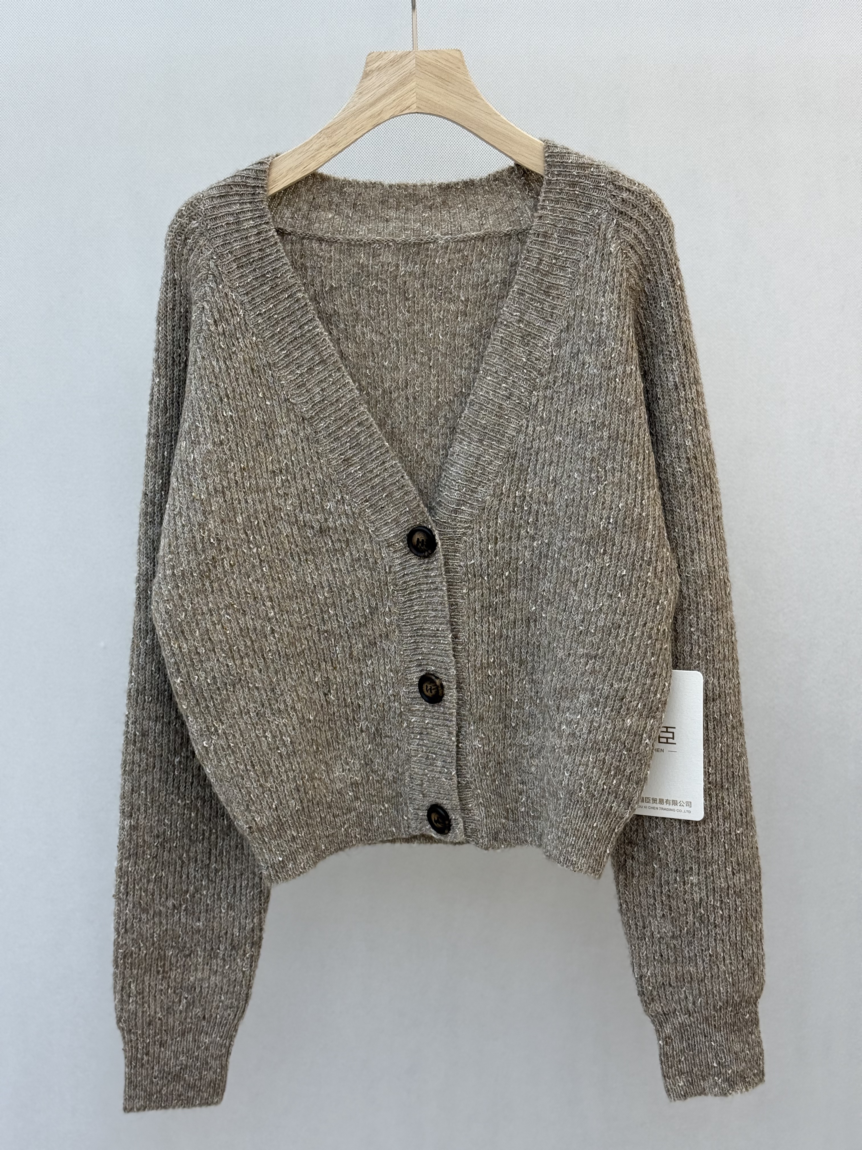 Sparkled Grey Cropped Cardigan with V - neck