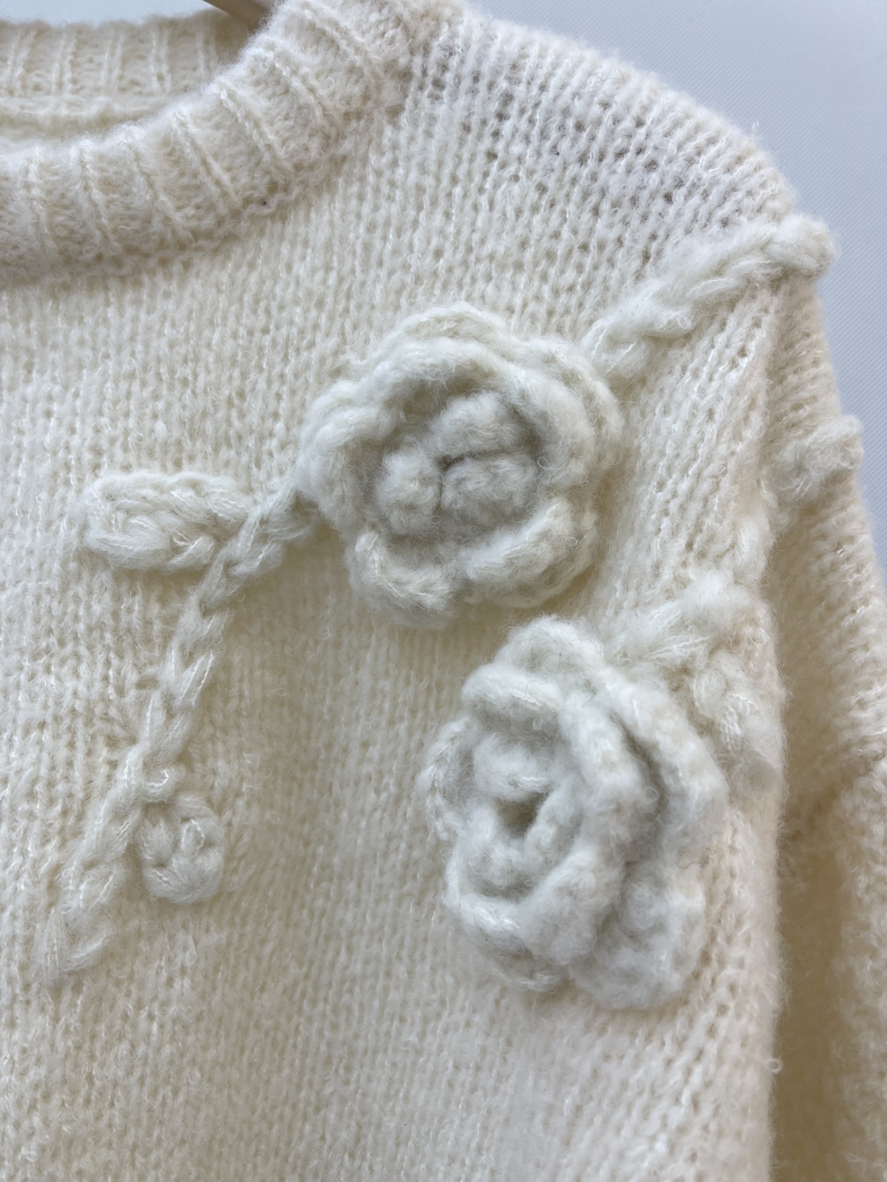 Handmade Flower - Decorated Knit Pullover