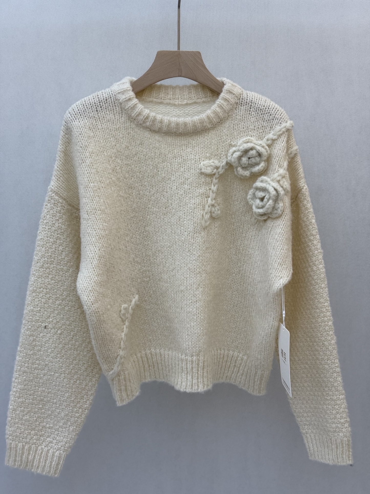 Handmade Flower - Decorated Knit Pullover