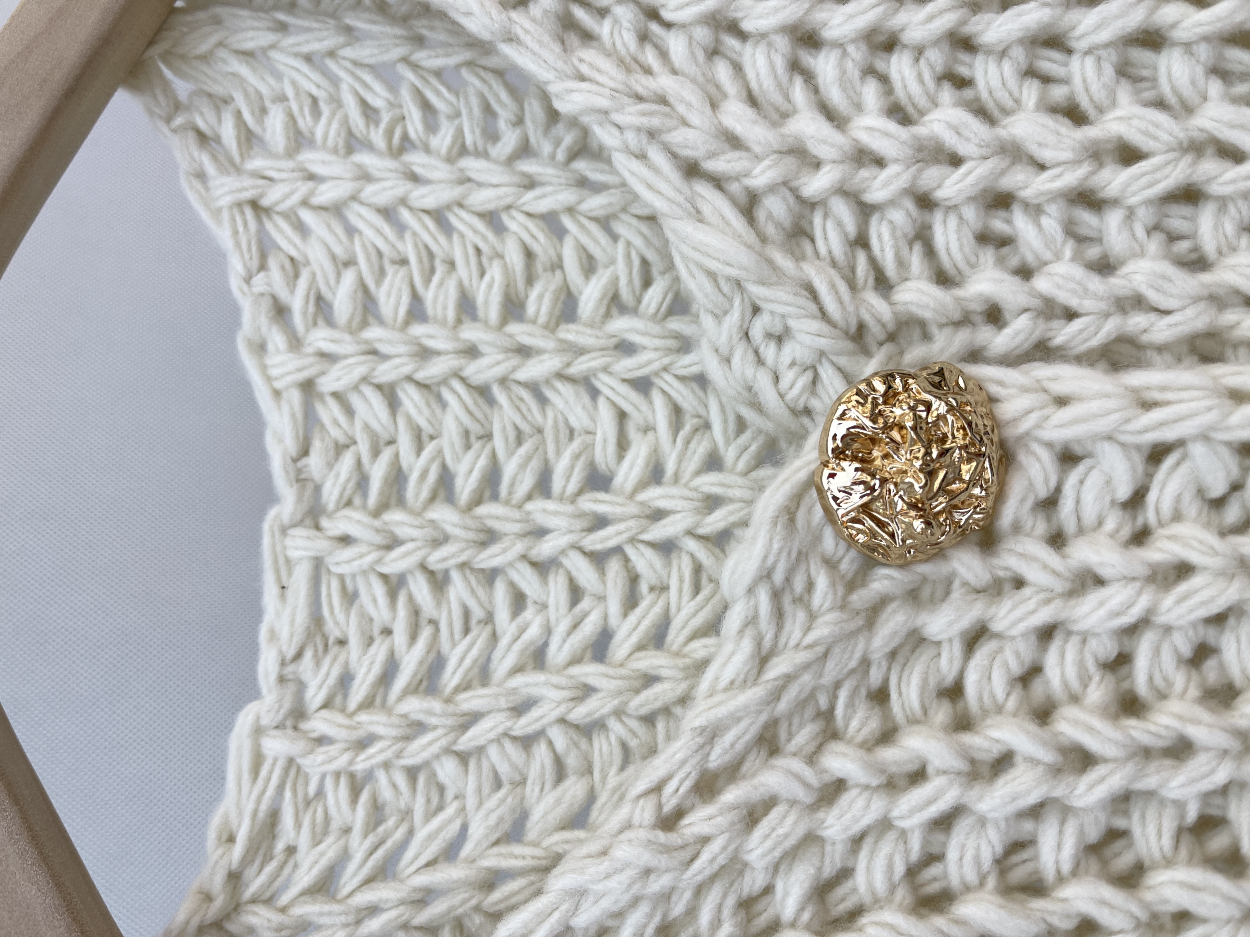 Hand - crocheted Vest - style Cardigan with Decorative Gold Fasteners