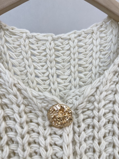 Hand - crocheted Vest - style Cardigan with Decorative Gold Fasteners