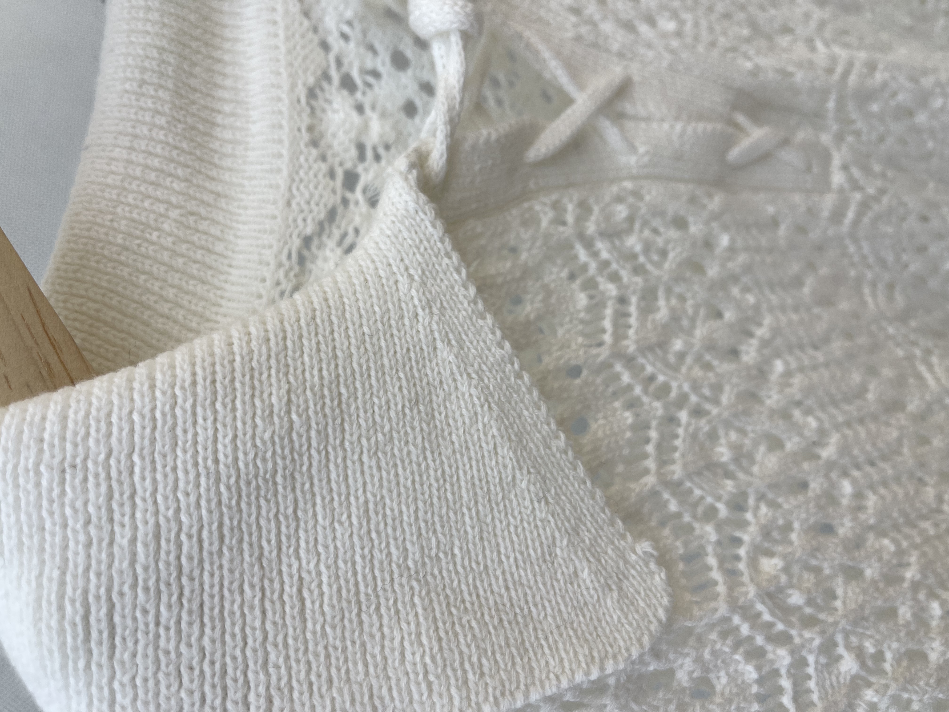 Ivory Crochet Knit Top with Collar and Lace - up Detail