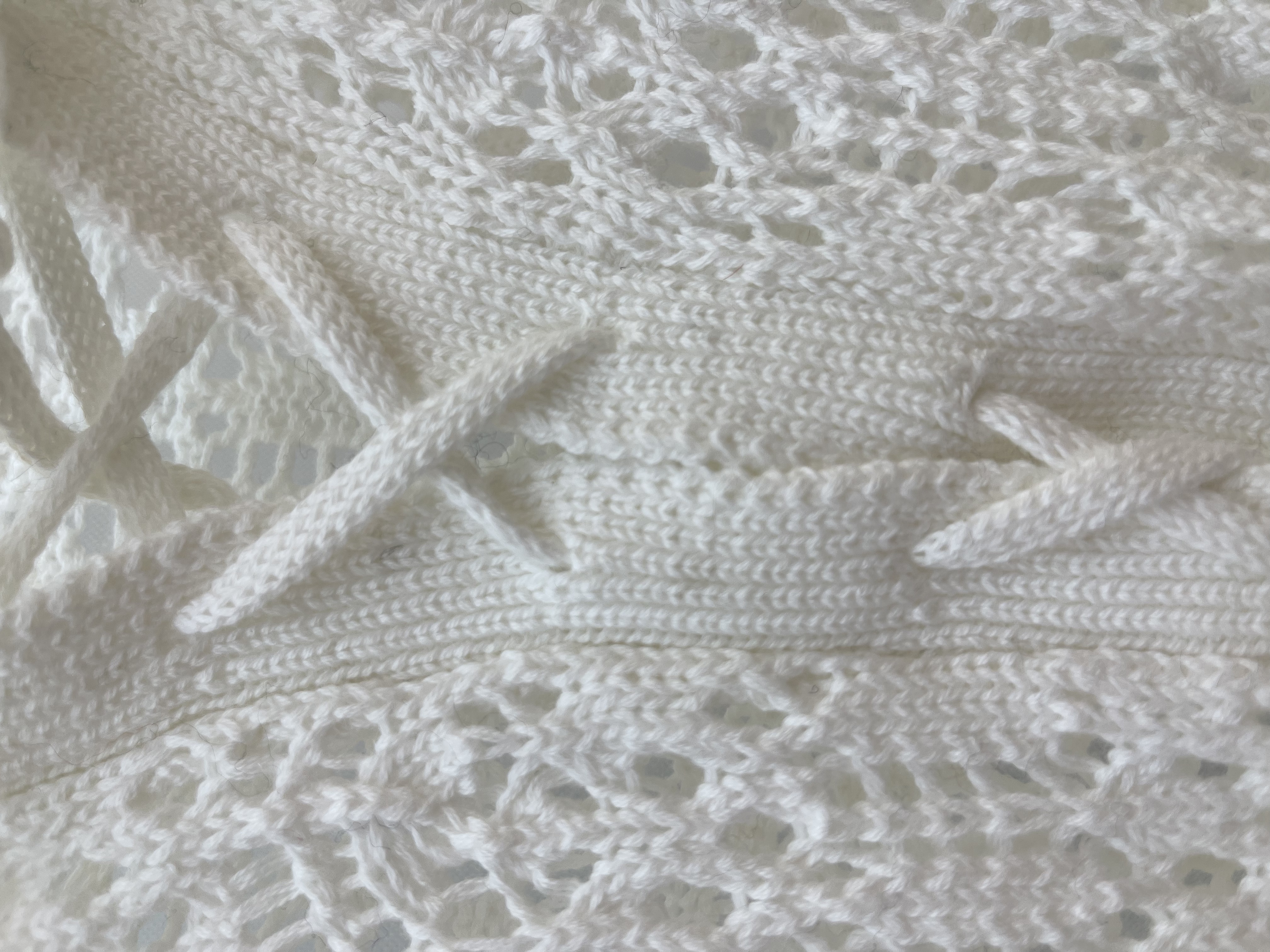 Ivory Crochet Knit Top with Collar and Lace - up Detail
