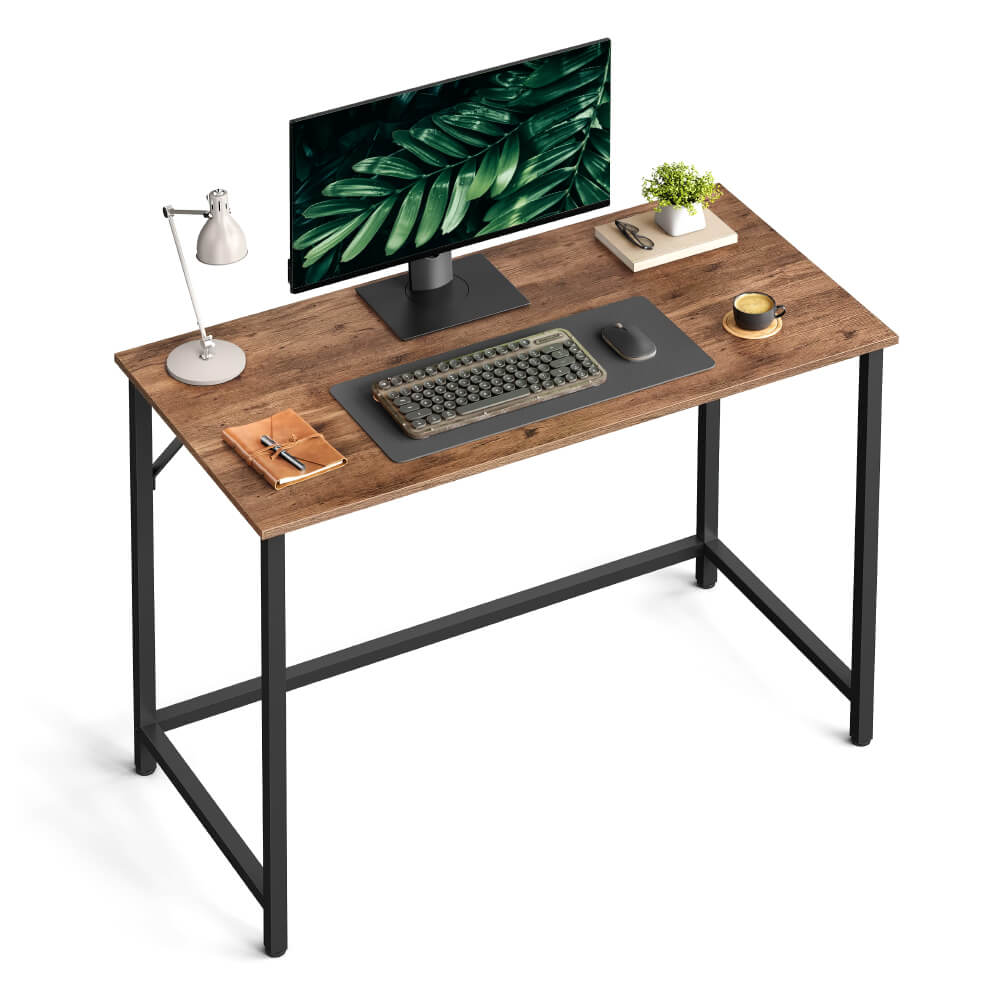 Industrial Style Computer Desk with Rustic Brown Finish and Black Steel Frame