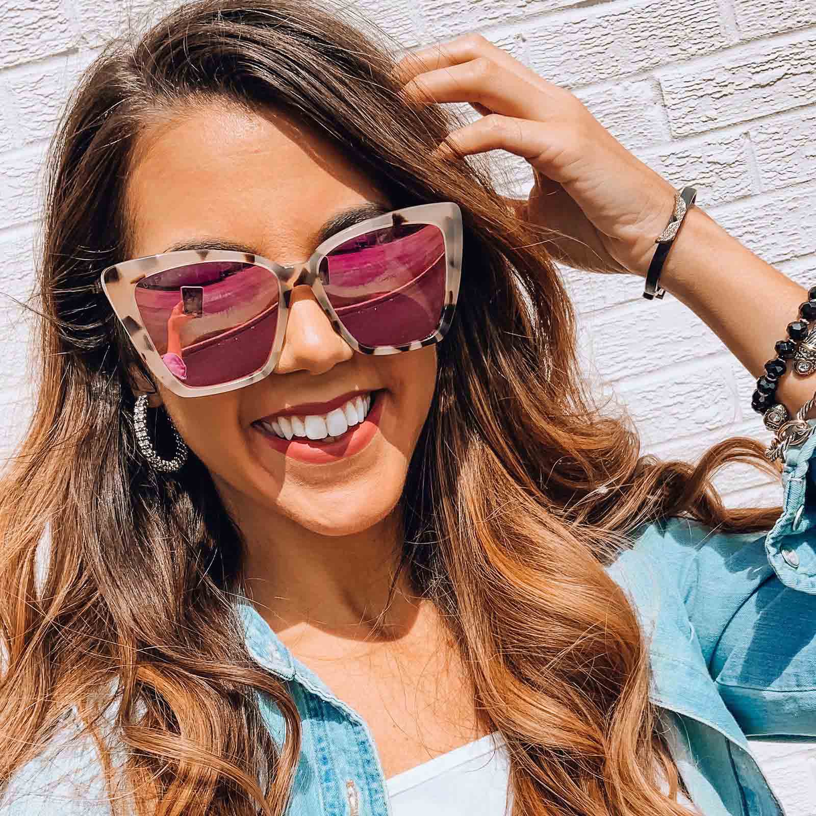 BECKY II - CREAM TORTOISE + PINK MIRROR SUNGLASSES