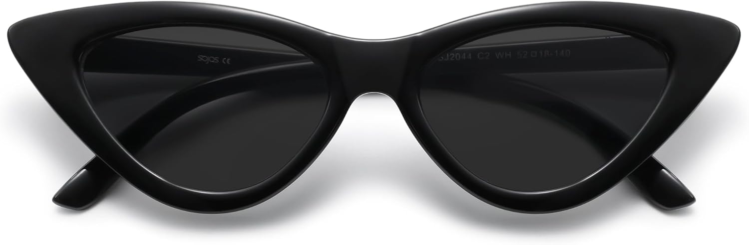 SOthtJOS Retro Vintage Narrow Cat Eye Sunglasses for Women Clout Goggles Plastic Frame SJ2044