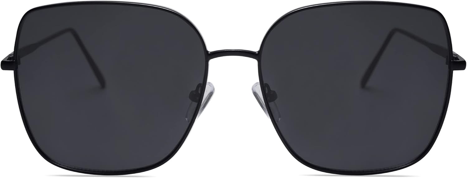 SOthtJOS Trendy Oversized Square Metal Frame Sunglasses for Women Men Retro Big Flat Lens UV Protection Sunglasses SJ1146