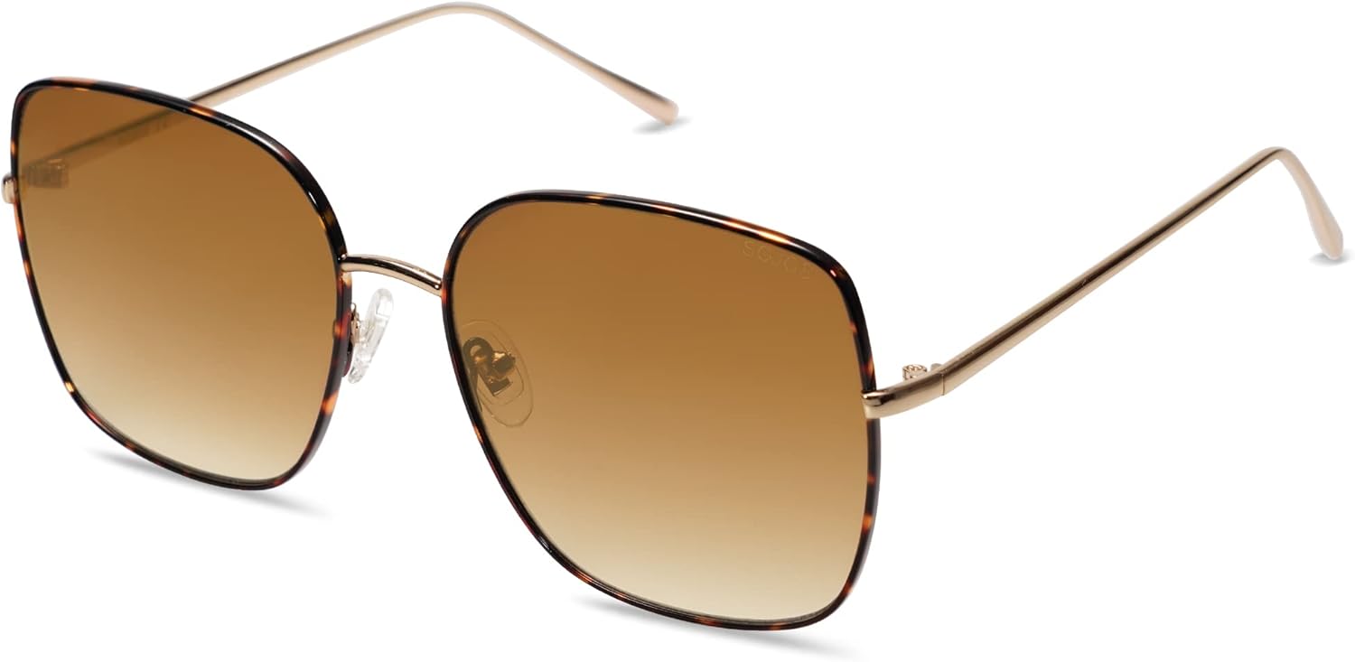 SOthtJOS Trendy Oversized Square Metal Frame Sunglasses for Women Men Retro Big Flat Lens UV Protection Sunglasses SJ1146