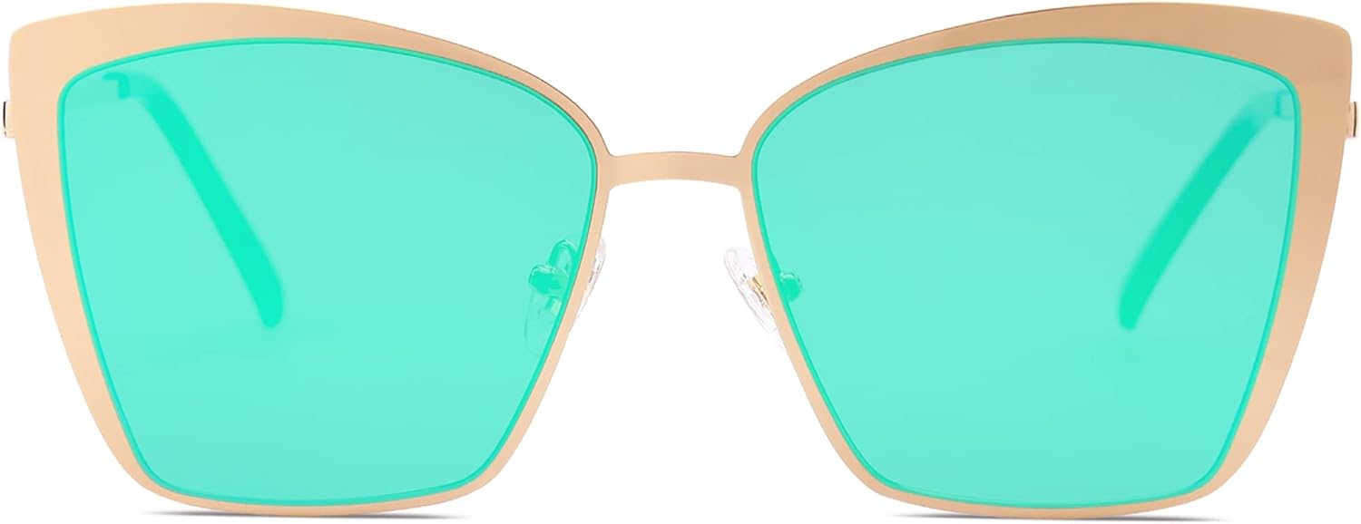 SOthtJOS Cateye Sunglasses for Women Fashion Mirrored Lens Metal Frame SJ1086