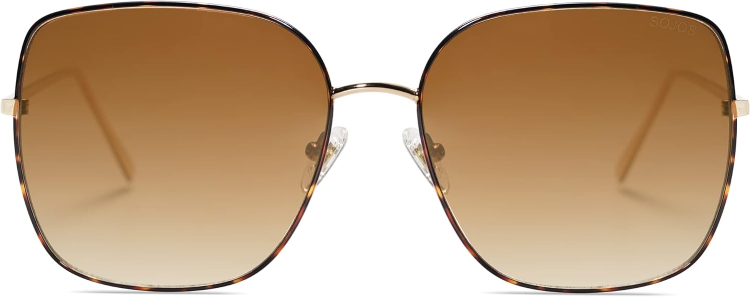 SOthtJOS Trendy Oversized Square Metal Frame Sunglasses for Women Men Retro Big Flat Lens UV Protection Sunglasses SJ1146