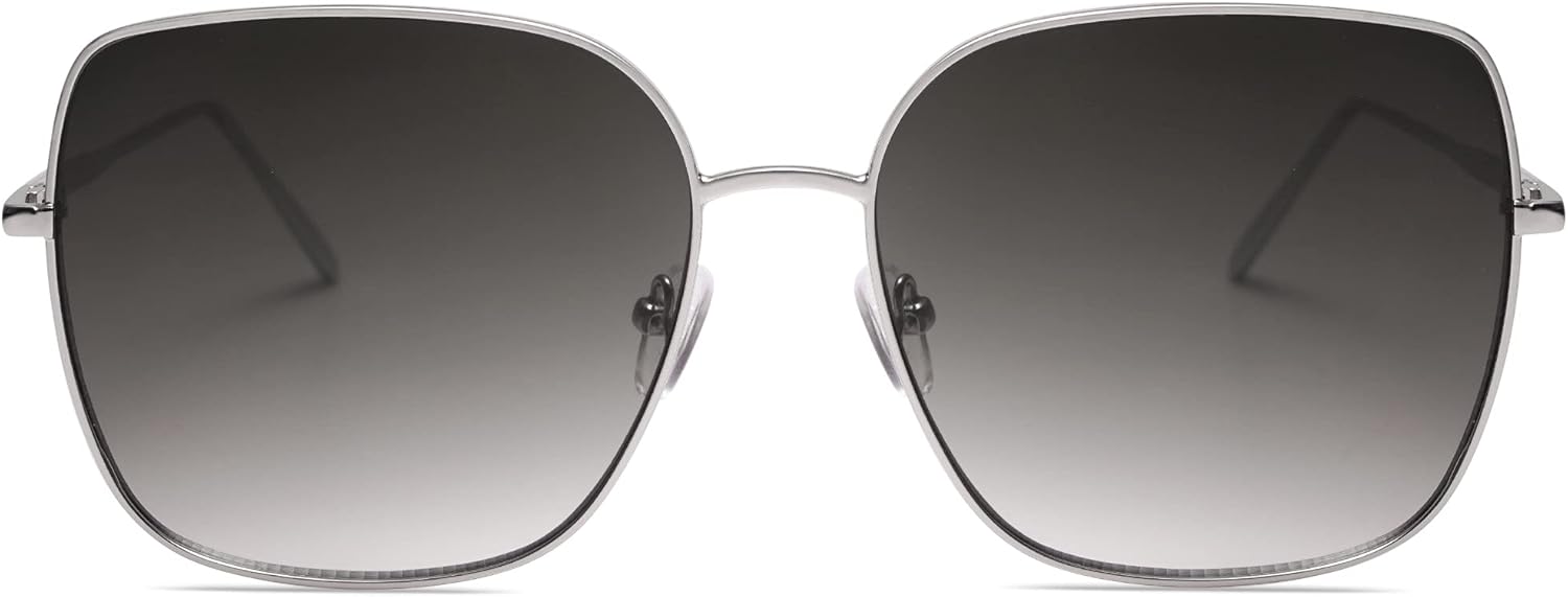 SOthtJOS Trendy Oversized Square Metal Frame Sunglasses for Women Men Retro Big Flat Lens UV Protection Sunglasses SJ1146