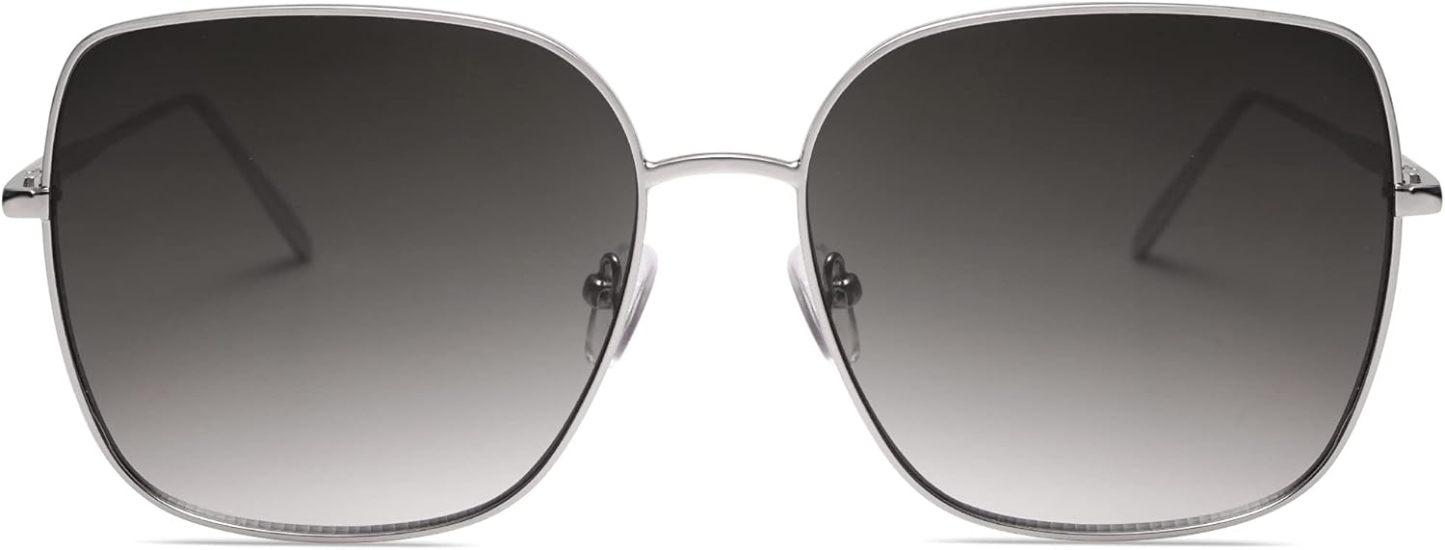 SOthtJOS Trendy Oversized Square Metal Frame Sunglasses for Women Men Retro Big Flat Lens UV Protection Sunglasses SJ1146