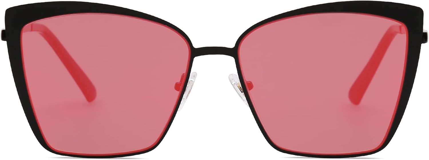 SOthtJOS Cateye Sunglasses for Women Fashion Mirrored Lens Metal Frame SJ1086