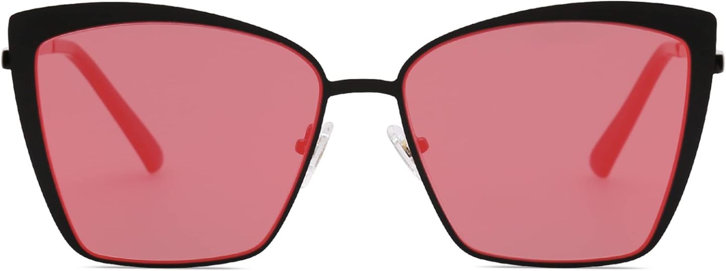 SOthtJOS Cateye Sunglasses for Women Fashion Mirrored Lens Metal Frame SJ1086