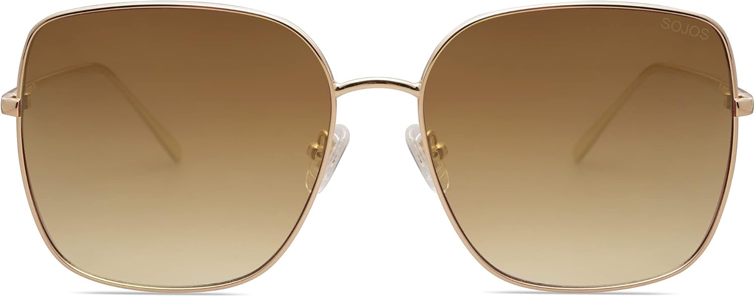 SOthtJOS Trendy Oversized Square Metal Frame Sunglasses for Women Men Retro Big Flat Lens UV Protection Sunglasses SJ1146