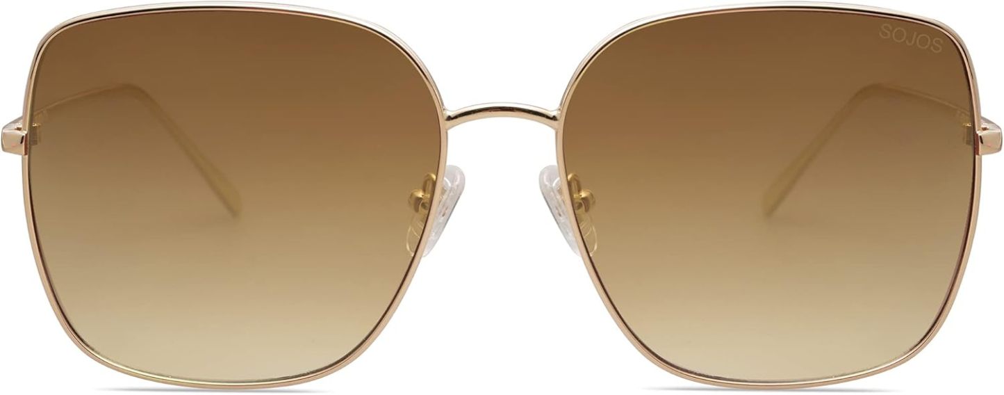 SOthtJOS Trendy Oversized Square Metal Frame Sunglasses for Women Men Retro Big Flat Lens UV Protection Sunglasses SJ1146