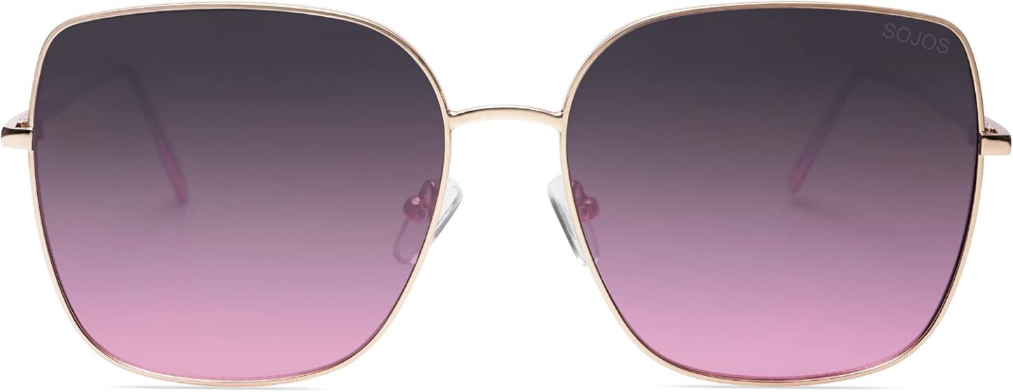 SOthtJOS Trendy Oversized Square Metal Frame Sunglasses for Women Men Retro Big Flat Lens UV Protection Sunglasses SJ1146