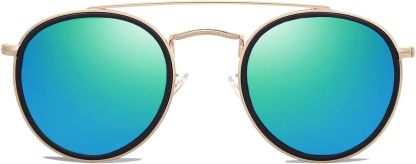 SOthtJOS Retro Vintage Round Polarized Sunglasses for Women Men Small Double Bridge Circle Sunnies SJ1104