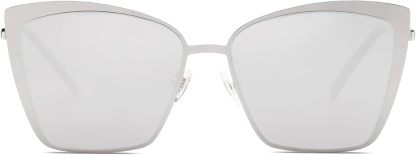 SOthtJOS Cateye Sunglasses for Women Fashion Mirrored Lens Metal Frame SJ1086