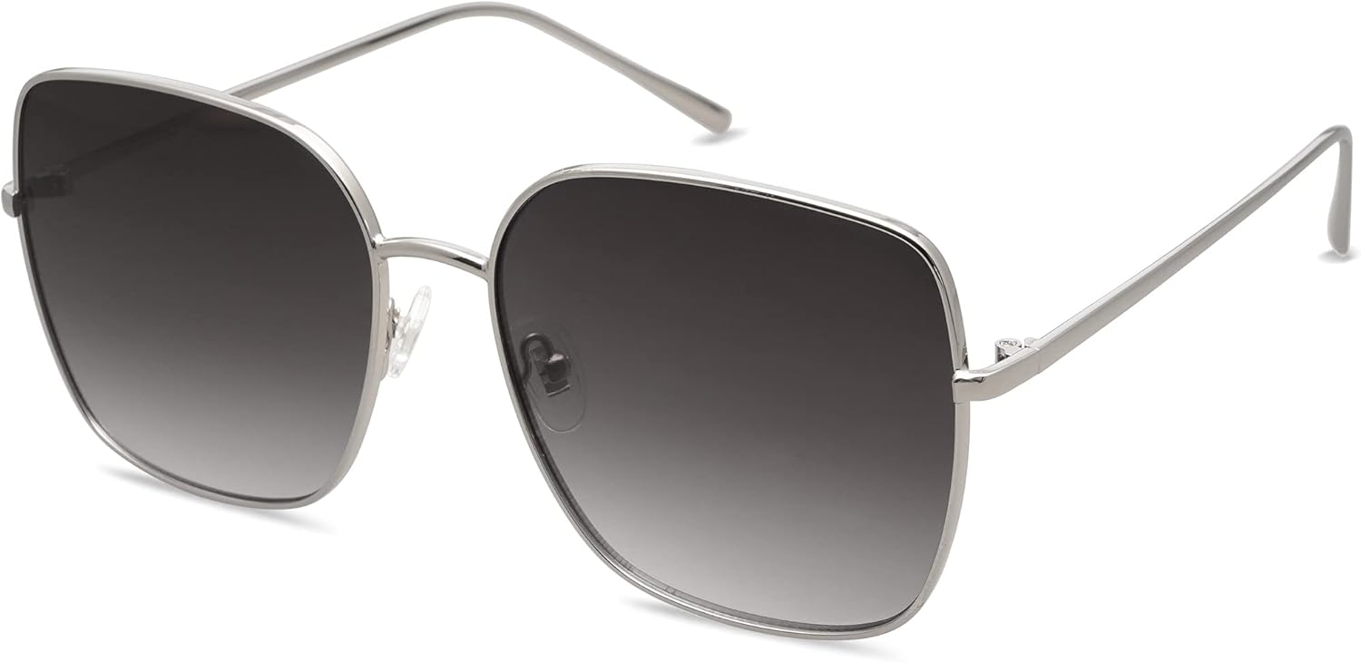 SOthtJOS Trendy Oversized Square Metal Frame Sunglasses for Women Men Retro Big Flat Lens UV Protection Sunglasses SJ1146