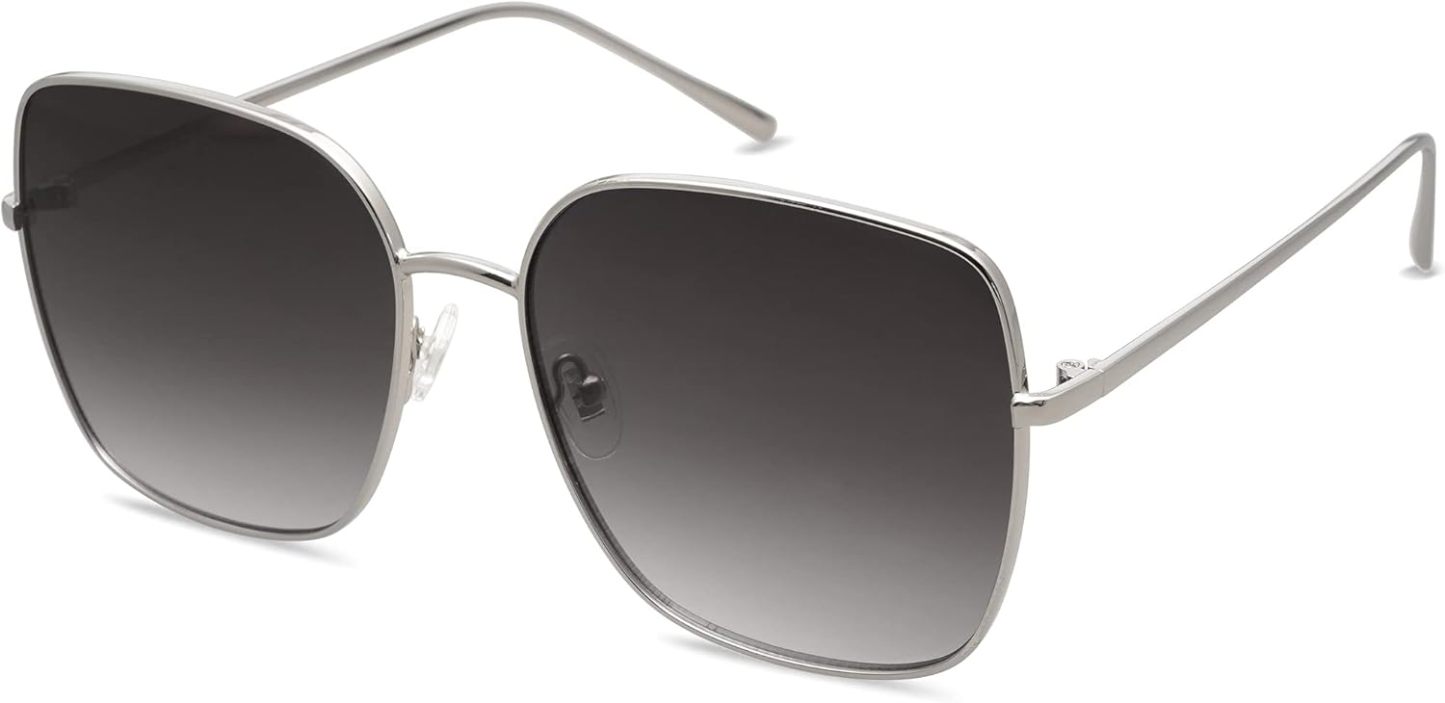 SOthtJOS Trendy Oversized Square Metal Frame Sunglasses for Women Men Retro Big Flat Lens UV Protection Sunglasses SJ1146