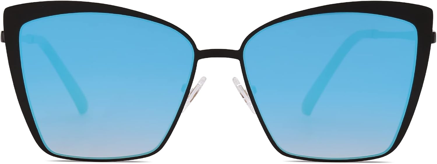 SOthtJOS Cateye Sunglasses for Women Fashion Mirrored Lens Metal Frame SJ1086