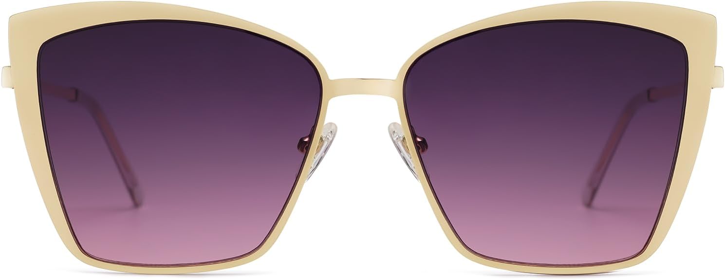 SOthtJOS Cateye Sunglasses for Women Fashion Mirrored Lens Metal Frame SJ1086