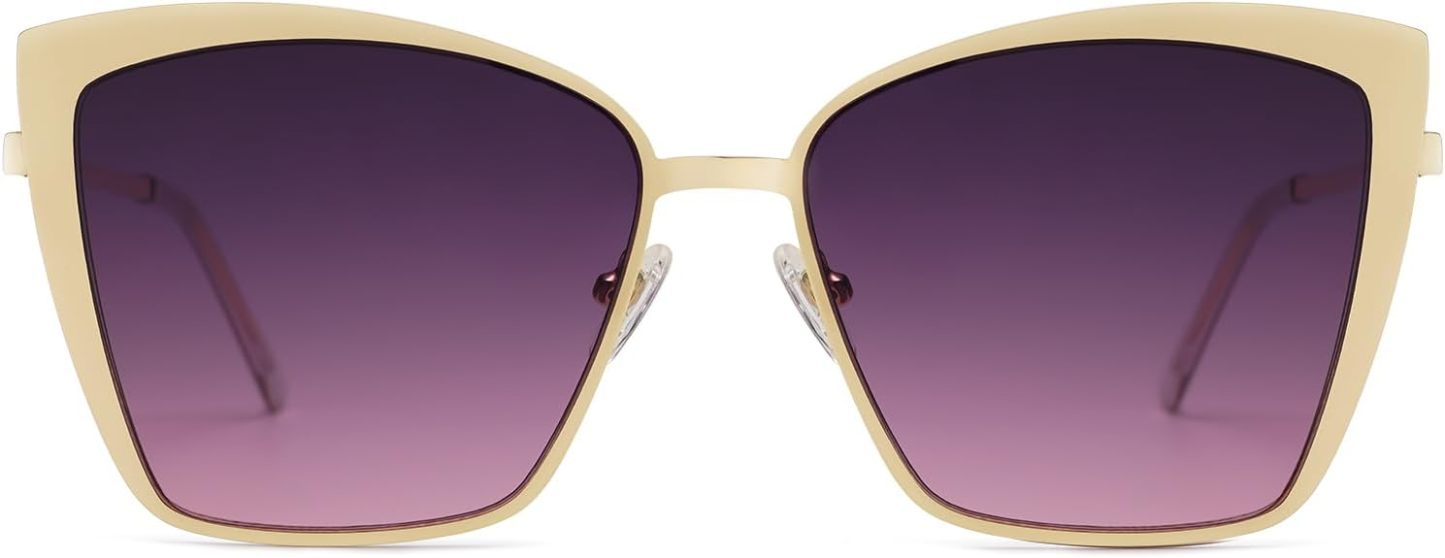 SOthtJOS Cateye Sunglasses for Women Fashion Mirrored Lens Metal Frame SJ1086