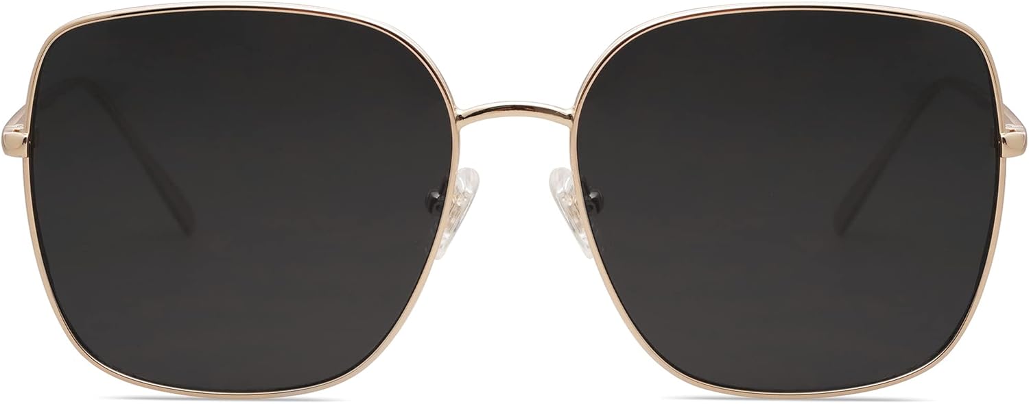 SOthtJOS Trendy Oversized Square Metal Frame Sunglasses for Women Men Retro Big Flat Lens UV Protection Sunglasses SJ1146