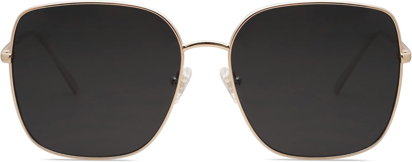 SOthtJOS Trendy Oversized Square Metal Frame Sunglasses for Women Men Retro Big Flat Lens UV Protection Sunglasses SJ1146