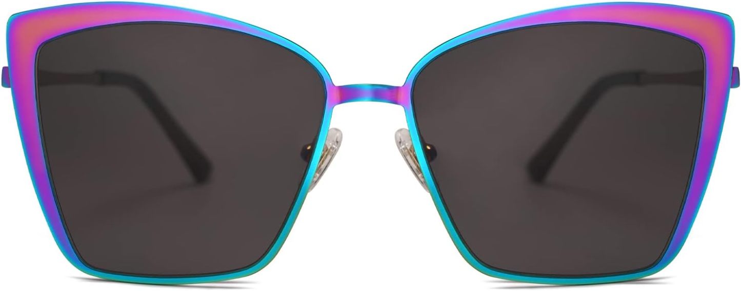SOthtJOS Cateye Sunglasses for Women Fashion Mirrored Lens Metal Frame SJ1086
