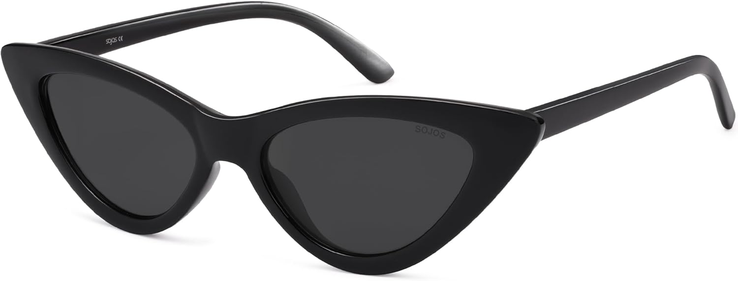 SOthtJOS Retro Vintage Narrow Cat Eye Sunglasses for Women Clout Goggles Plastic Frame SJ2044