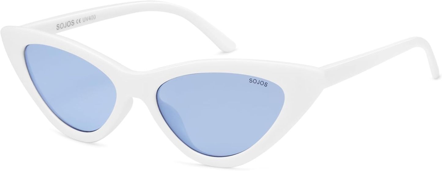 SOthtJOS Retro Vintage Narrow Cat Eye Sunglasses for Women Clout Goggles Plastic Frame SJ2044