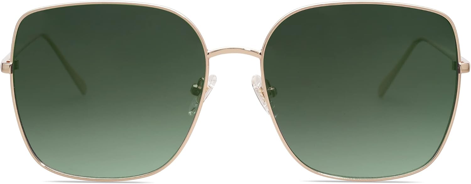 SOthtJOS Trendy Oversized Square Metal Frame Sunglasses for Women Men Retro Big Flat Lens UV Protection Sunglasses SJ1146