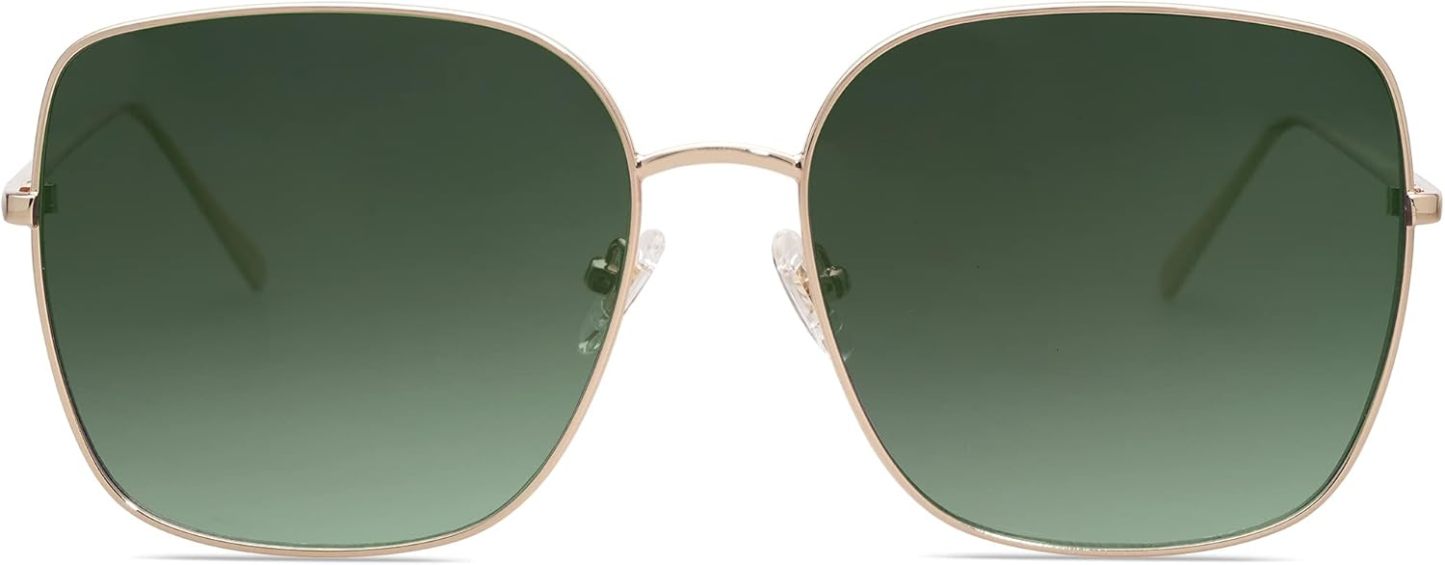 SOthtJOS Trendy Oversized Square Metal Frame Sunglasses for Women Men Retro Big Flat Lens UV Protection Sunglasses SJ1146