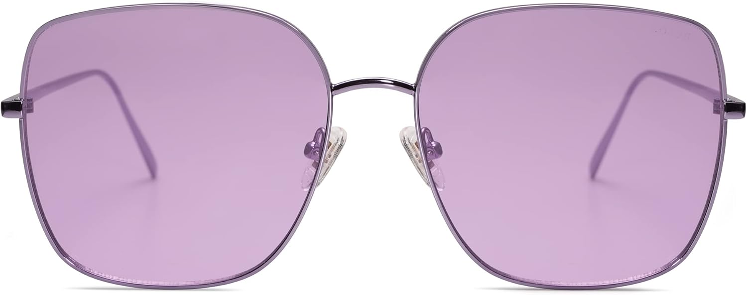 SOthtJOS Trendy Oversized Square Metal Frame Sunglasses for Women Men Retro Big Flat Lens UV Protection Sunglasses SJ1146