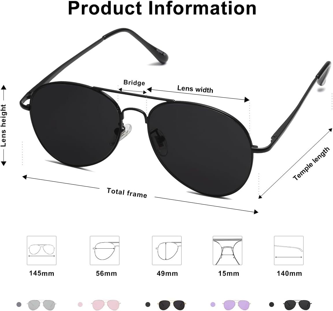 SOthtJOS Classic Aviator Sunglasses for Women Men Metal Spring Hinges SJ1030