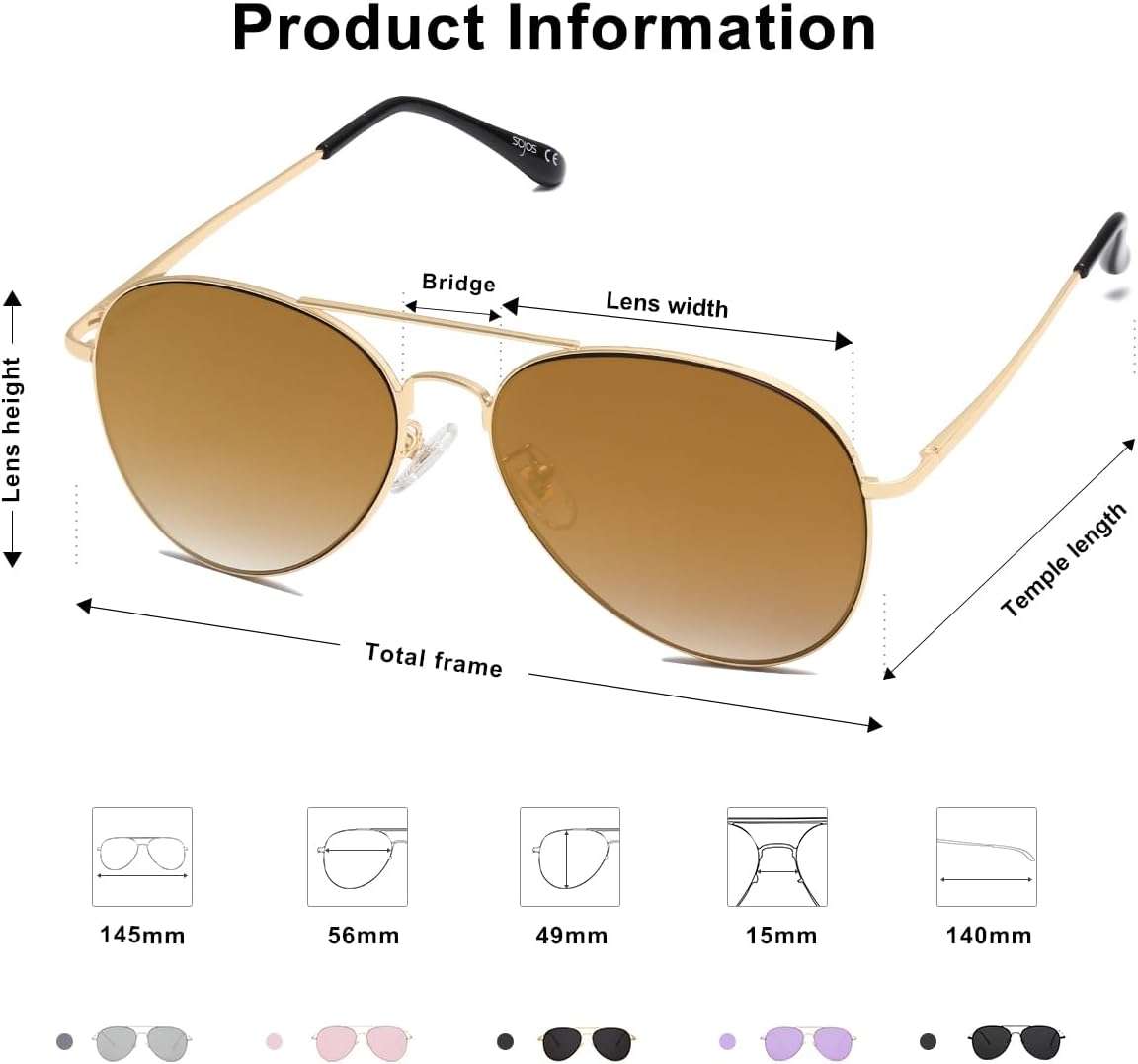 SOthtJOS Classic Aviator Sunglasses for Women Men Metal Spring Hinges SJ1030