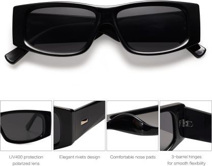 SOthtJOS Trendy Y2K Rectangle Polarized Sunglasses for Women Men Fashion Designer Rave Sunglasses SJ2228